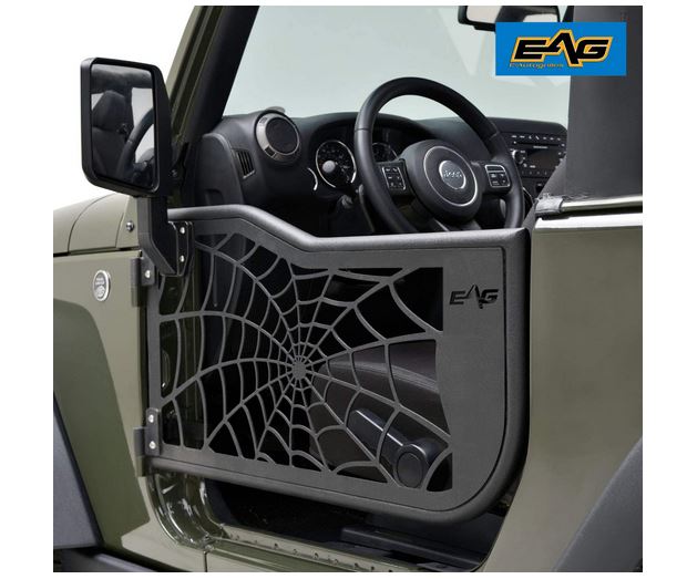 EAG US Flag Tubular 2 Door Black with Side View Mirror for 07-18 Jeep Wrangler JK 2 Door Only 